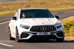 White Mercedes-AMG A45 S front cornering