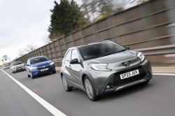 Toyota Aygo X with Dacia Sandero and Citroen C3 on motorway - fronts