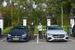 Two Mercedes EQEs at Ionity charging station